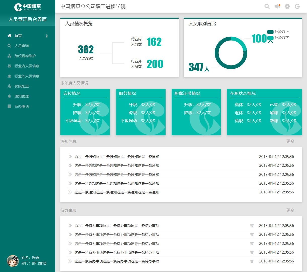 人员信息管理系统 - 集成丰富功能与清晰布局的后台管理界面