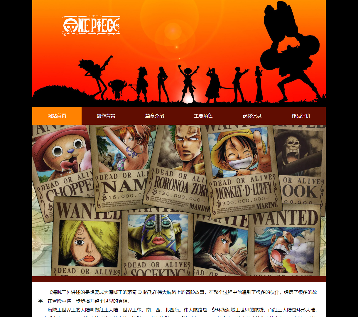 海贼王主题展示网站 - 深入了解海贼王的创作背景与角色故事，享受高清图片展示