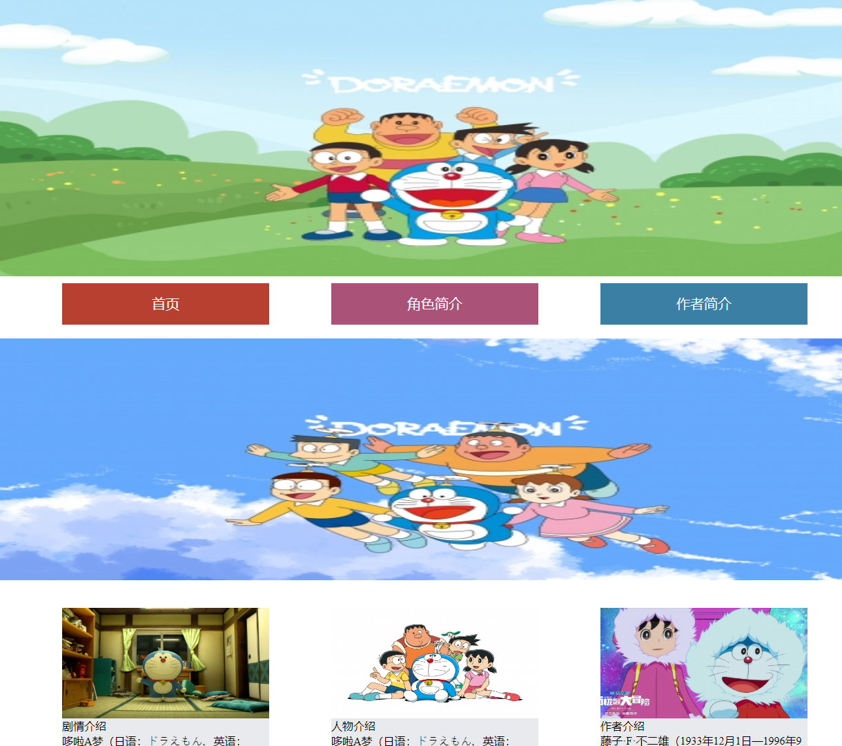哆啦A梦角色与作者介绍页面
